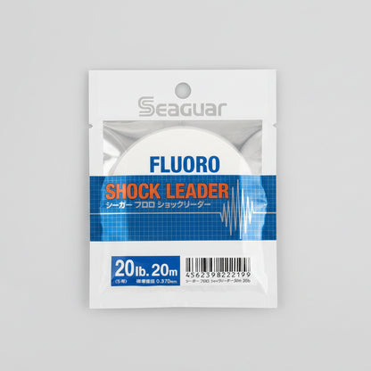 Seaguar Fluoro Shock Leader packaging on a black and white patterned background